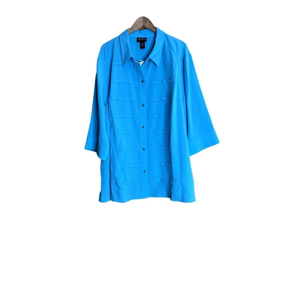 Maggie Barnes women's size 4X tunic blue button-up 3/4 sleeves